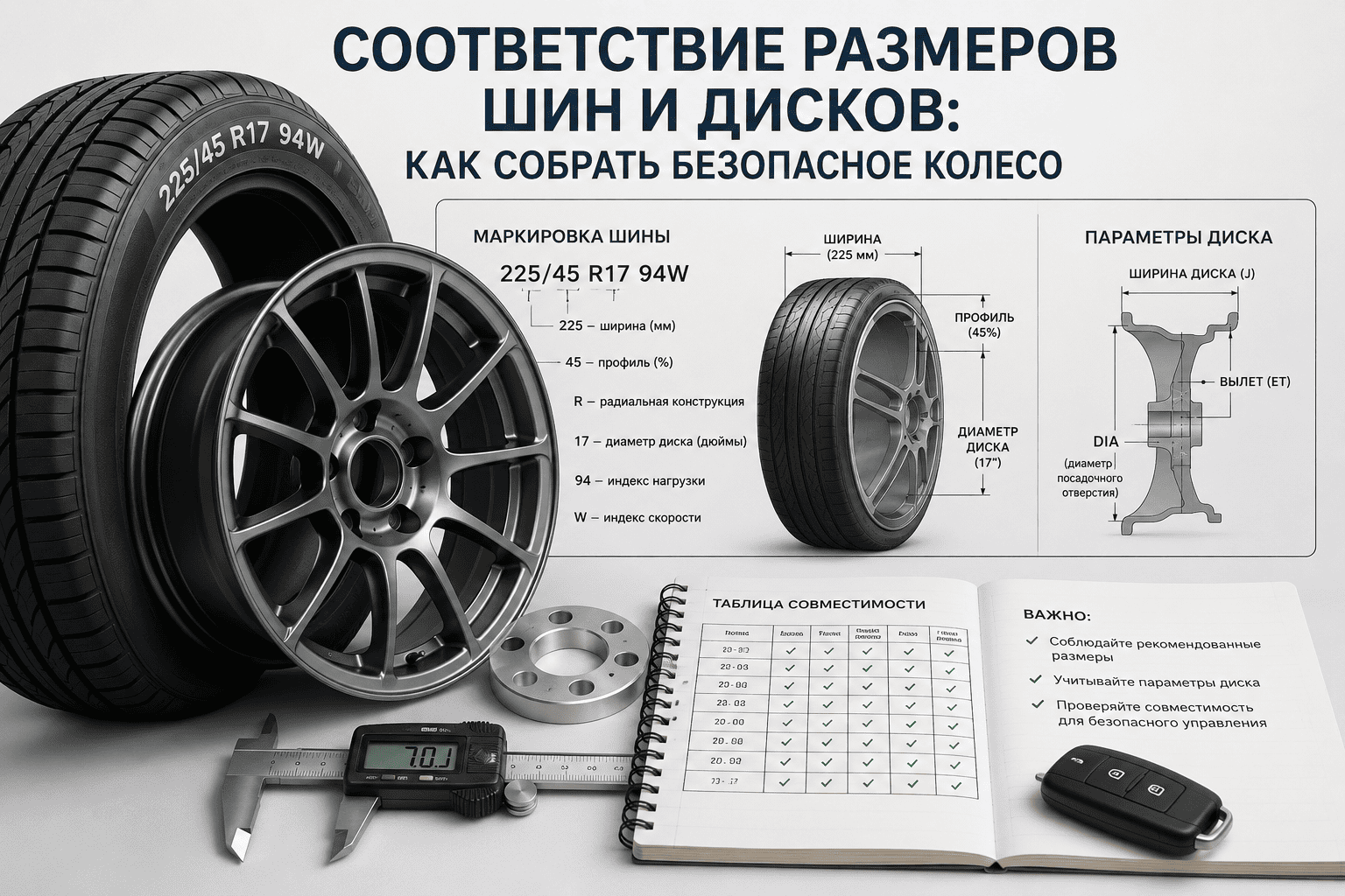 Соответствие размеров шин и дисков