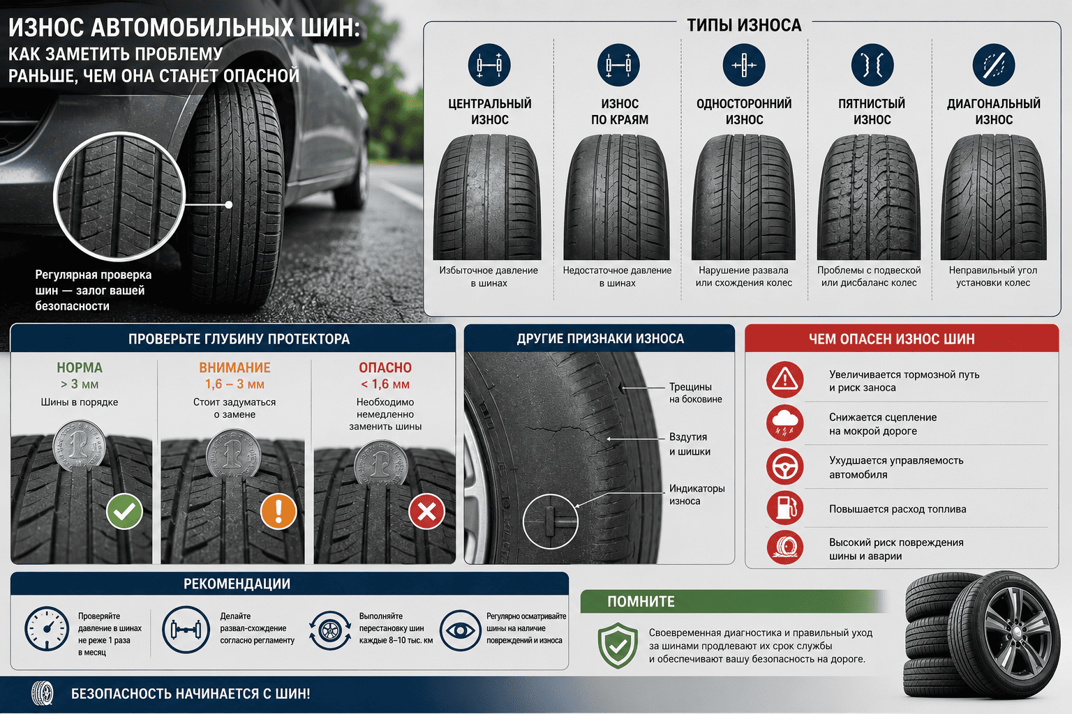Износ автомобильных шин: как заметить проблему раньше, чем она станет опасной